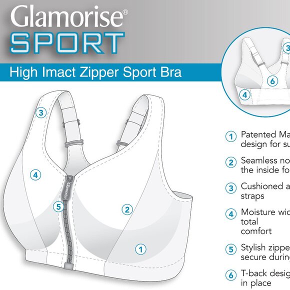 Set of 3! 34F Glamorise SPORT Bra (HIGH-IMPACT) Pink (RACERBACK) T-Back Zip NEW - Picture 6 of 16